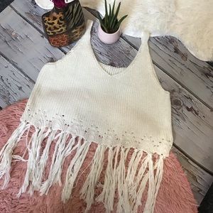 Festival Boho White Crochet Tassel Fringe Tank Top